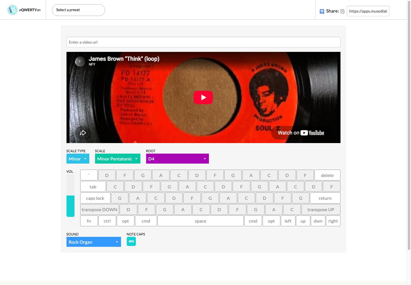 aQWERTYon keyboard and pitch interface